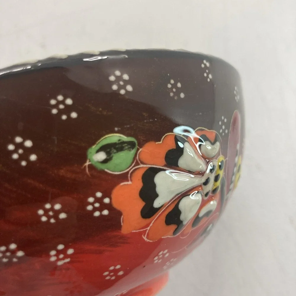Vtg Turkish‎ Hand Painted Ceramic Floral Colorful Small Bowl 6.25